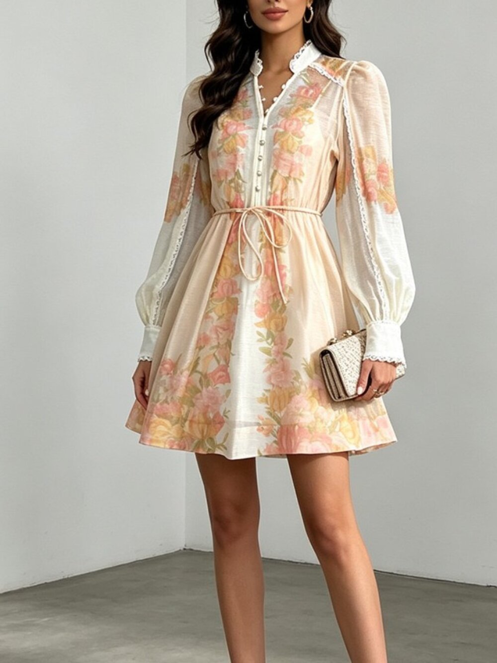 Zimmermann Billow Long Sleeves Trim Minidress, Spliced Color Various